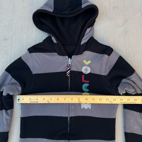 Vintage Y2K Volcom Reversible Striped Knit Full Zip Hoodie Gray/Black Size XS - Picture 5 of 6